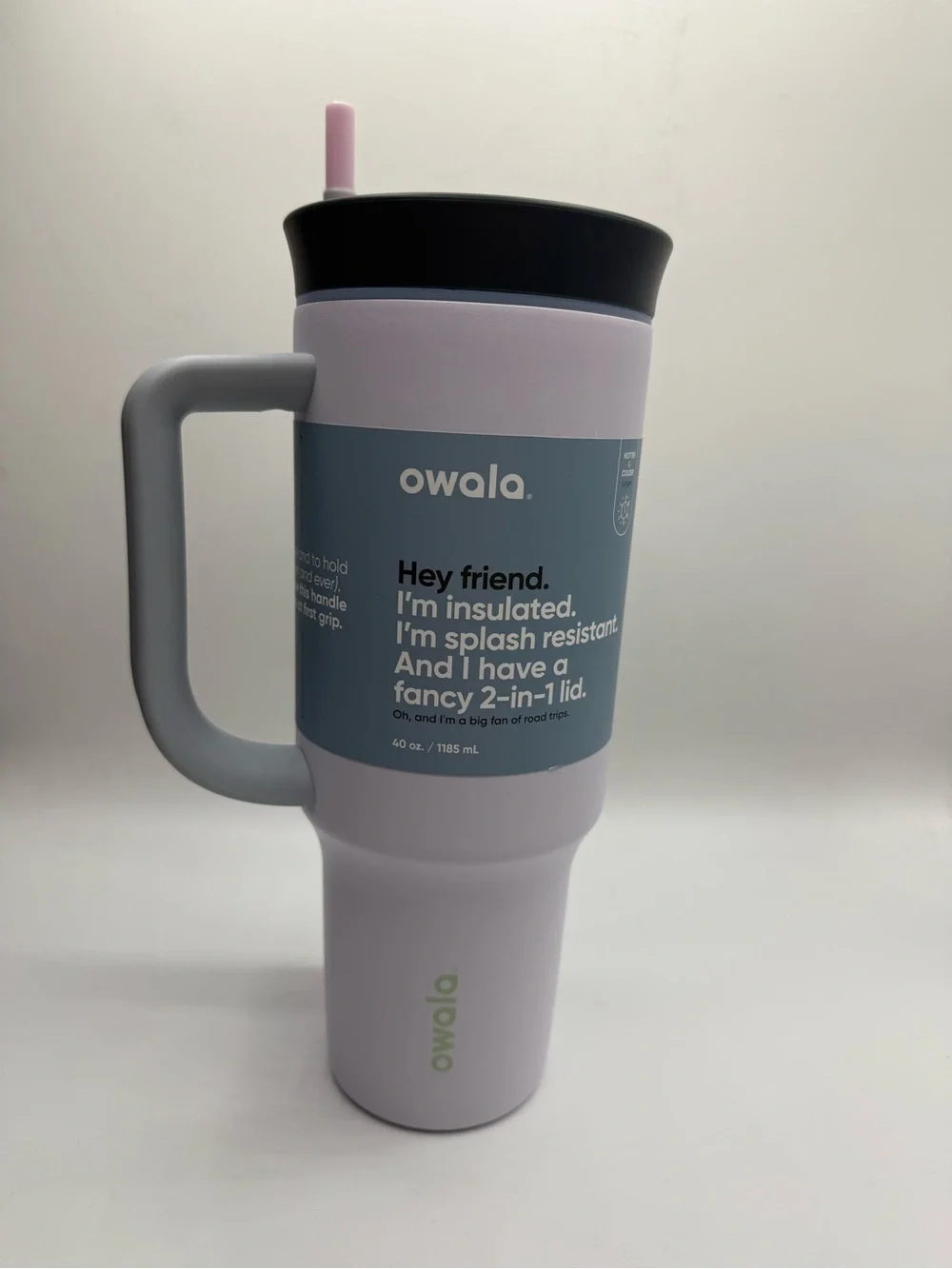 Owala 40 oz Insulated Tumbler w/ Handle Lavender with Grey and Green NWT